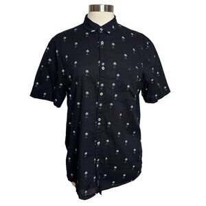 H&M Mens M Black Palm Tree Lightweight 100% Cotton Short Sleeve Button Shirt